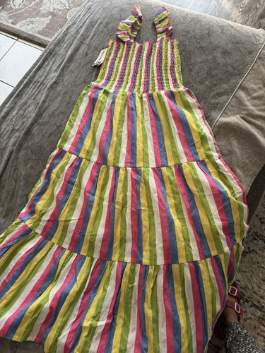 Zunie Girl Girls' Dress S Ruffle Strap Smocked Top Striped Maxi Dress Sz XL