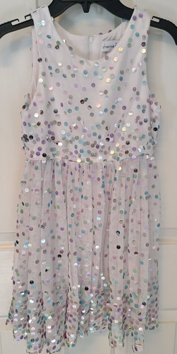 Chasing Fireflies Party Dress Girls White with Large Sequin Sz 8