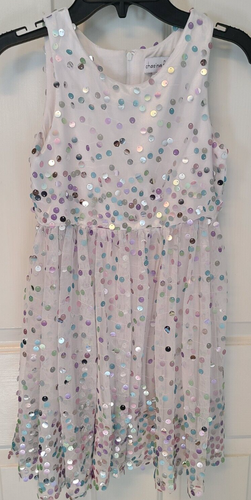 Chasing Fireflies Party Dress Girls White with Large Sequin Sz 8 - Picture 1 of 5