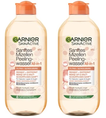   Garnier Sanftes Mizellenwasser Peeling All-In-One Gesichtsreinigung 2x 400ml  
