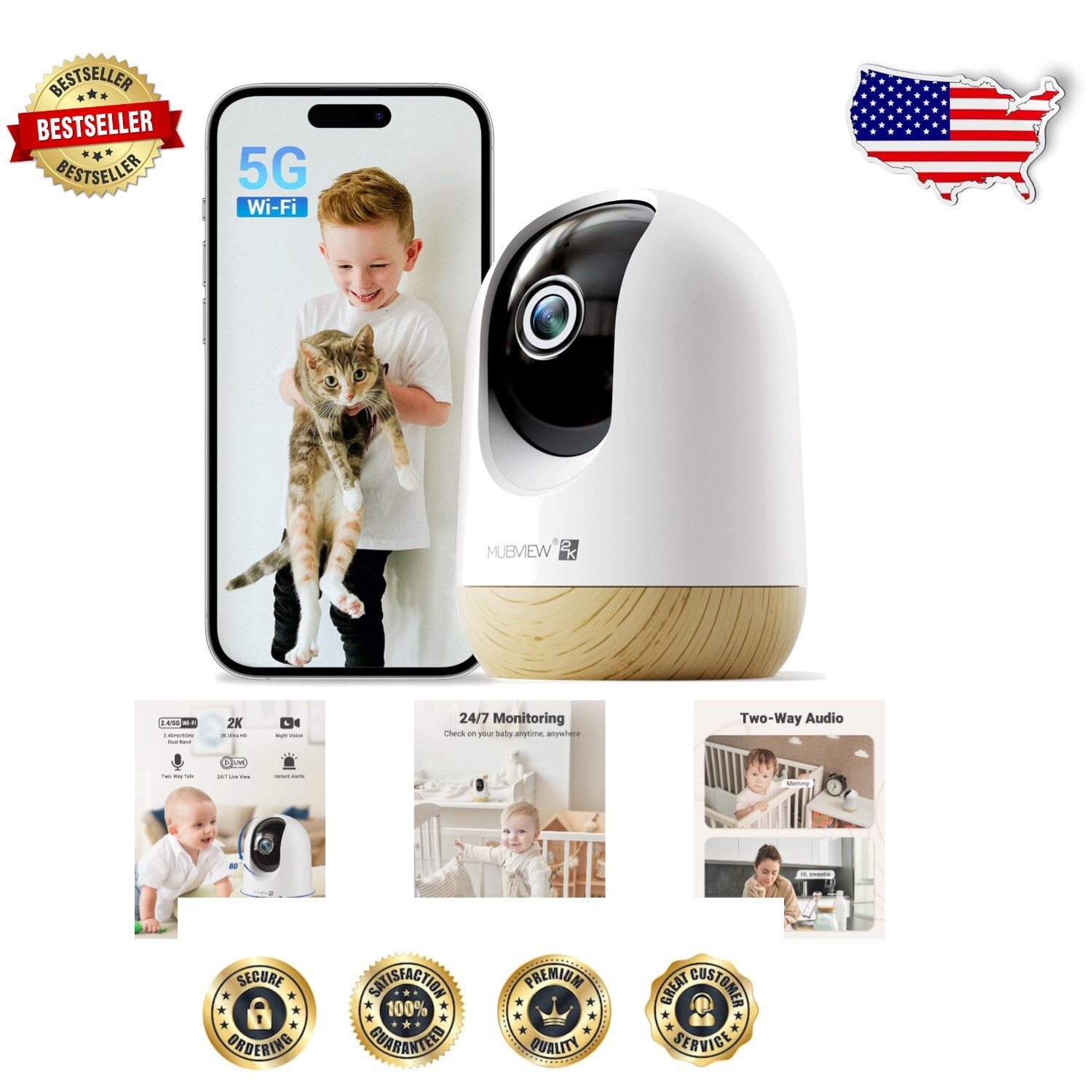 Versatile Indoor Pan-Tilt Camera for Pets and Babies with 2-Way Audio-image