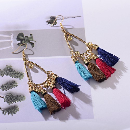 3 Pcs Bohemian Ethnic Long Fringe Tassel Earring Necklace Women Jewelry Set Gift - Picture 10 of 36