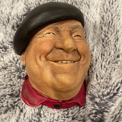 Bossons Frenchman Wall Head Chalkware 1960s England 5  Beret Smiling Face