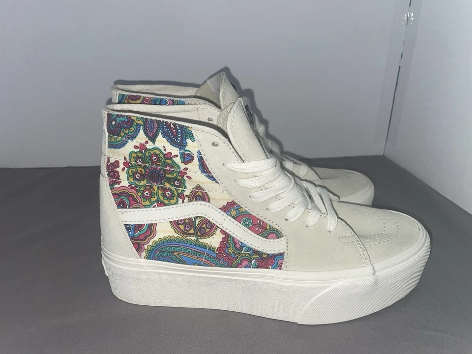 Plataforma Turtledove Vans Sk8-Hi talla 9 cónica cachemira flor Foto 2 de 4