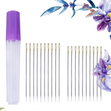 20 Pcs Yarn Crochet Needles Hand Embroidery Double Hole Gold Tail