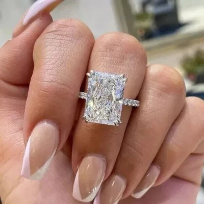 3Ct Radiant Cut Lab Created Diamond Engagement Ring 14K White Gold Plated Silver