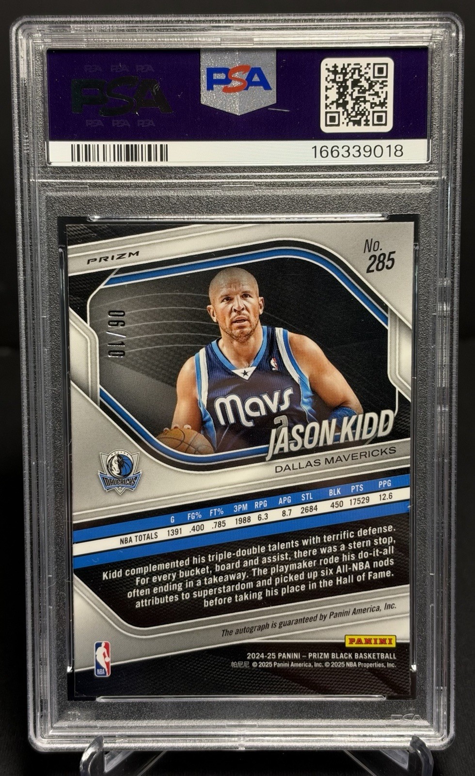 2024 Panini Prizm Black JASON KIDD Auto Gold Shimmer FOTL #285 /10 PSA 10 GEM MT view 2