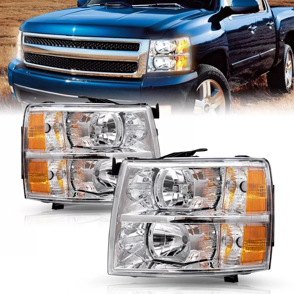 For 2007-2014 Chevy Silverado 1500 2500HD 3500HD Headlights Chrome Housing Pair Foto 3 de 4