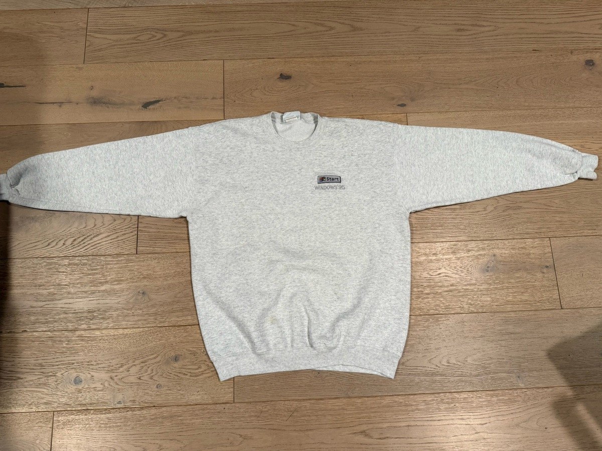 Rare Vintage Microsoft Windows 95 Embroidered Grey Sweatshirt Size