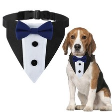 Small Blue Tuxedo Bandana Collar With Bowtie Formal Wedding Adjustable