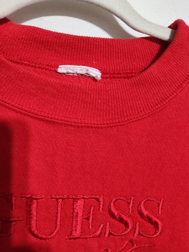 Guess True Vintage Red Embroidered Logo Spellout Crewneck Sweater VTG 90s - Picture 3 of 4