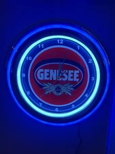 Genesee Beer Bar Man Cave Neon Style Retro LED Clock Advertising  Sign