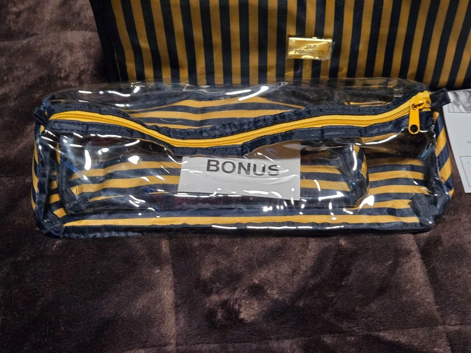 Joy Mangano Better Beauty Case 2-PC Quilted Blue/Gold Roll Up Organizer Travel - Image 3 of 4