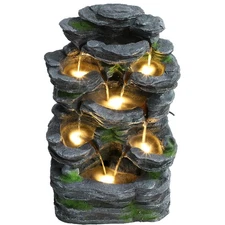 24" Fuentes De Roca Agua Cascada Con Luces Para Exterior Patio Jardin En Oferta