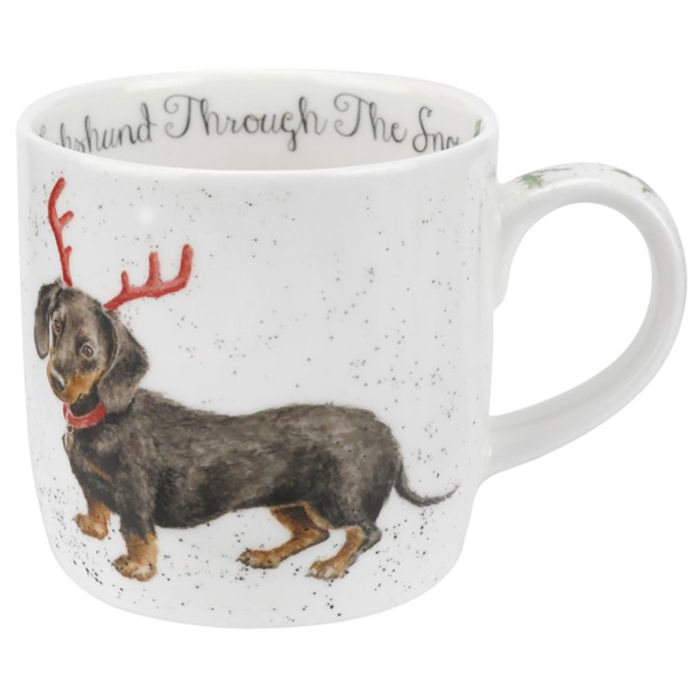 Wrendale Designs Royal Worcester Dachshund Through the Snow Christmas Mug