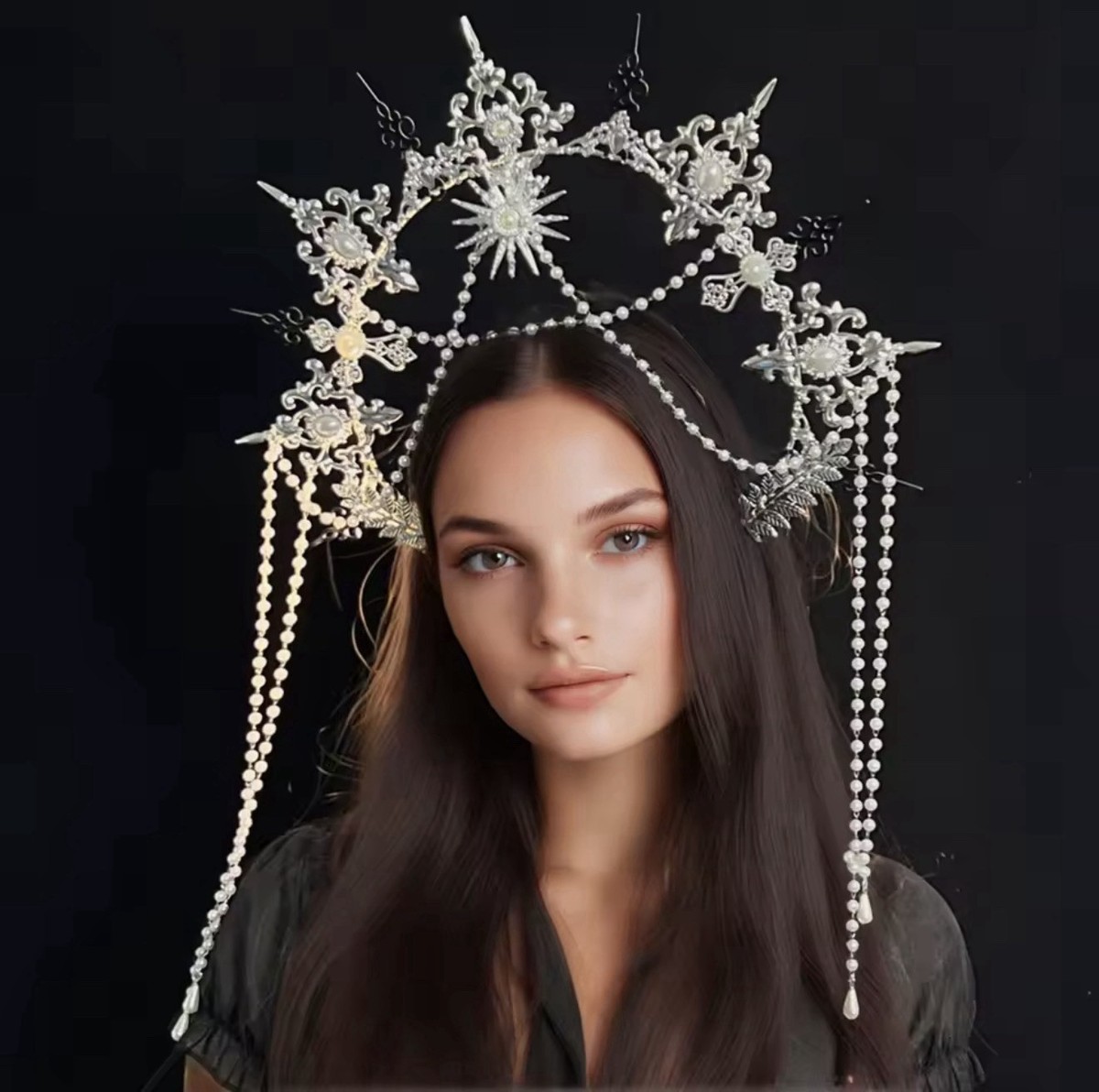 Angel Halo Crown Silver Baroque Goddess Tiara Headpiece 