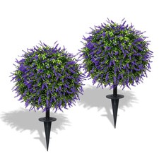 25 ARTIFICIAL LAVENDER TOPIARY BALL TREES WITH GROUND SPIKE SET OF 2 UV