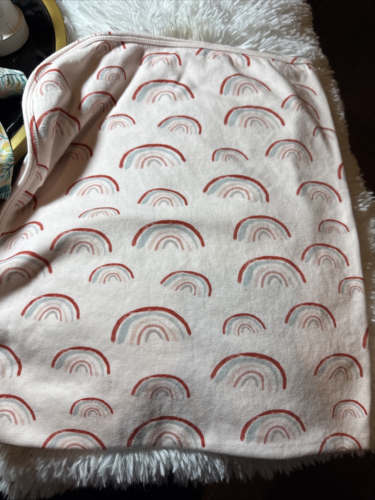 Angel Dear Baby Receiving Blanket Light Pink Cotton Stretch Swaddle Rainbow