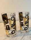 Rare Vtg Automotive Bar Glasses Set Of 2 Gold/Black Mid Century
