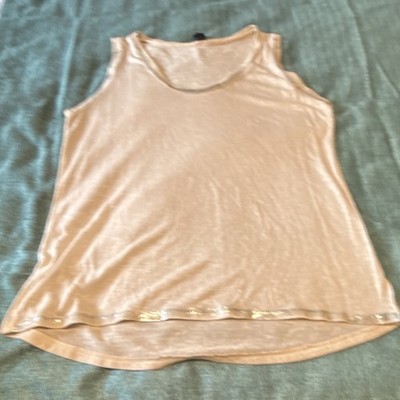 Venti6 Metallic Accent Scoop Neck Knit Stretch Tank Top L Beige ART-10122