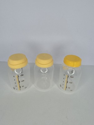 Lot of 3 Medela 5oz/150mL Breast Milk Storage Bottles & Yellow Caps Baby Infant
