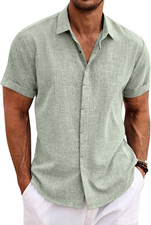 Men s Linen Short Sleeve Shirt Casual Button Down Beach Summer Top