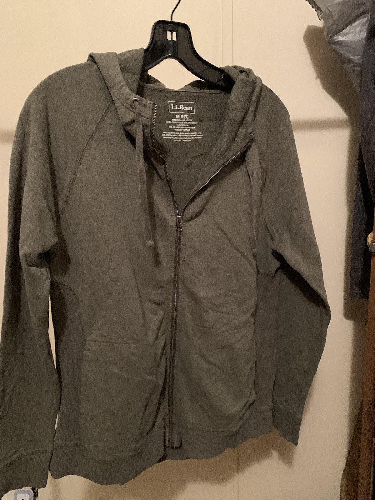 L.L. Bean Men's Medium Gray Full Zip Jacket with Pockets and Hood 100% Cotton