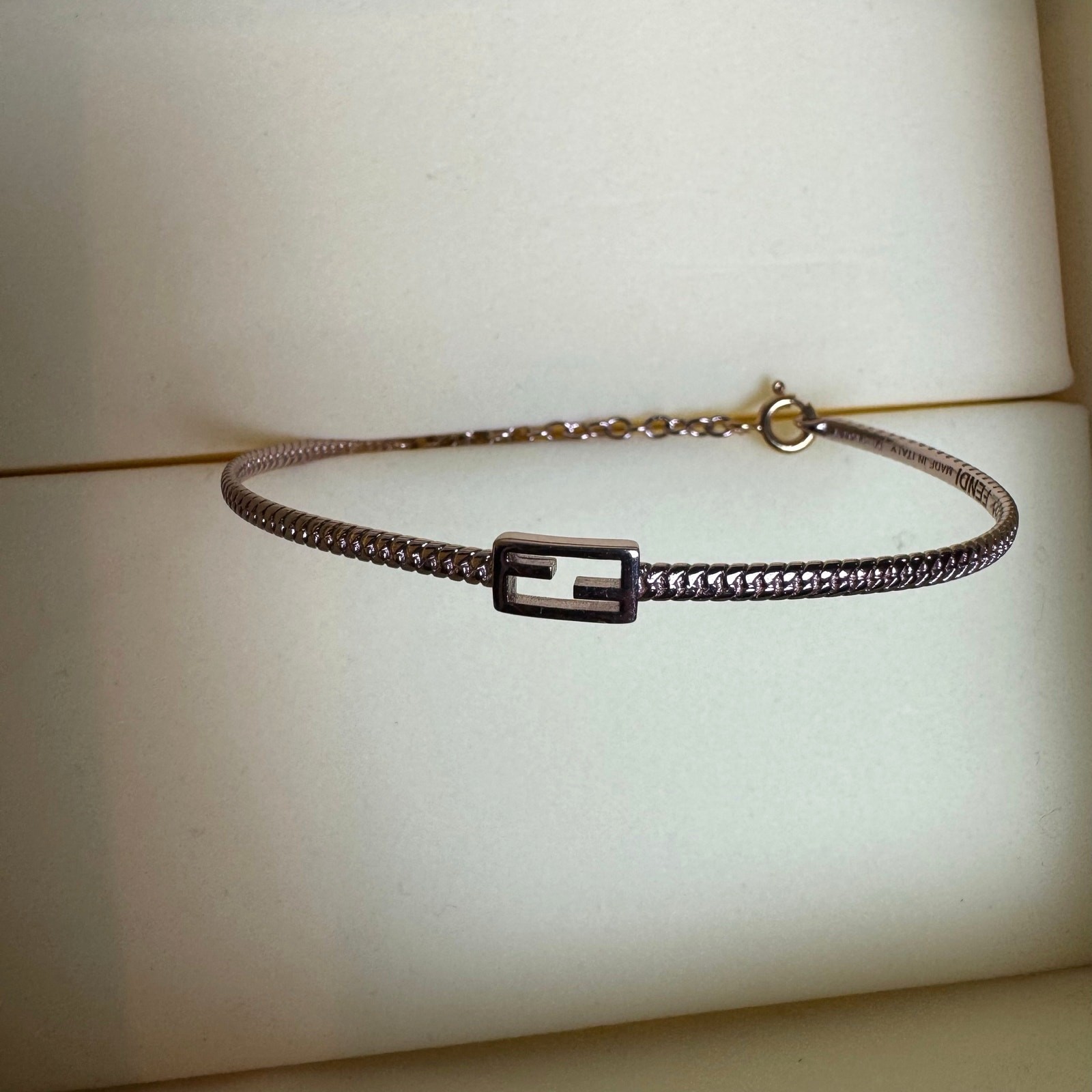 Fendi FF Baguette Gold Tone Bracelet 6.75" MSRP $550 SOLD OUT Authentic CoA Box thumbnail 2