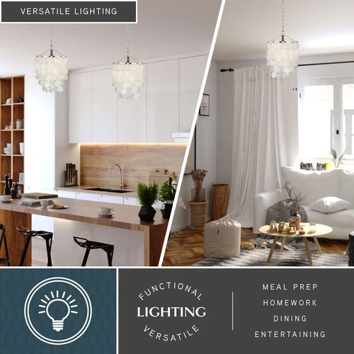 Vaxcel Lighting P0138 Capiz Shell Elsa 1-Light Foyer Pendant - Picture 8 of 9