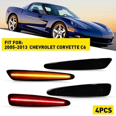 For Corvette 2005-13 Chevy C6 Smoked Front Rear Amber LED Red Side Marker Lights