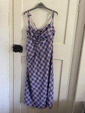 ASOS Purple Checked Pattern Strappy Open Back Calf Length Dress Size 20