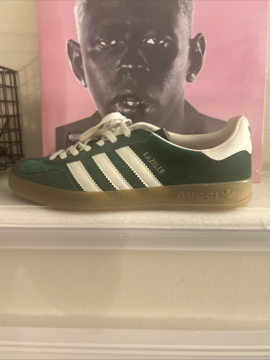 adidas gazelle silver green womens Adidas x GUCCI Gazelle 'White Green Red' – EBITAF