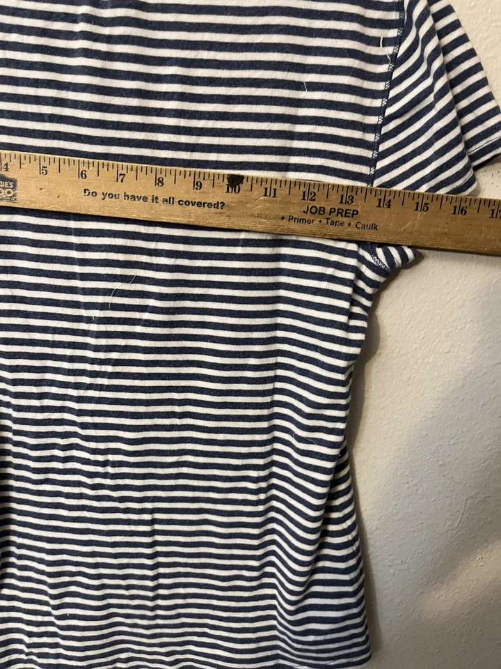 Camiseta Henley a Rayas Azul Chaps Denim Mujer Manga Corta Talla M Y2K Preppy Foto 4 de 4