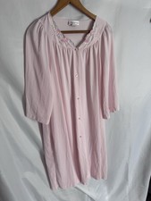 Shadowline Pink Nightgown 1X Embroidered Rose Nylon Button Front Long Sleeve