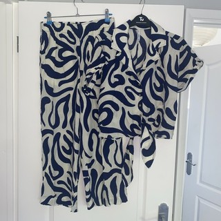 Mango Co Ord Set Printed Size Small Cream And Blue