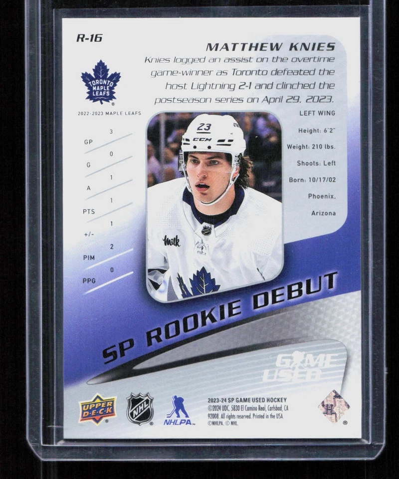 Matthew Knies 2023-24 SP Game Used #R-16 2003-04 Retro Rookie Debut /499 - Image 2 of 2