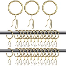 1.26 Inch Curtain Rings With Hooks, Metal Drapery Clips, Gold