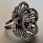 Flower Black Metal CZ Rhinestone Cluster Fancy Cocktail Ring Size 6 Silver Tone — photo 10