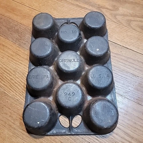 GRISWOLD NO.10 Cast Iron 949C Erie PA. Popover Pan Muffin 11 Count