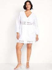 OLD NAVY ~New! NWT L Petite ~ WHITE LILLIES Waist-Defined Cutwork Mini Dress b58