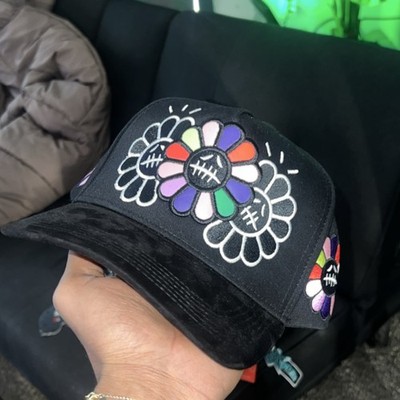 INNEDIT Black Multicolor Snapback Adjustable Hat Floral Flower