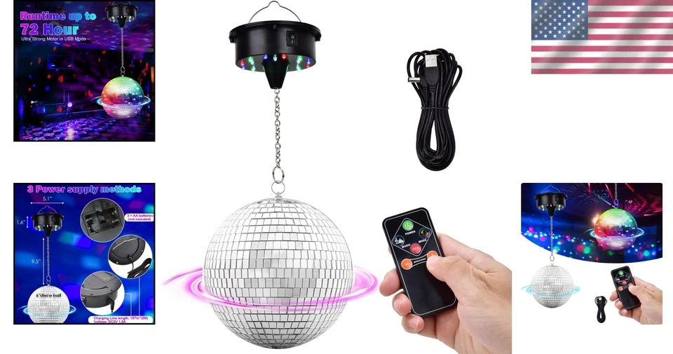 Rotating 6" Disco Ball with Motor & Remote - Image 2 of 4