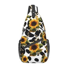 Sunflower Cow Print Sling Bag Crossbody Backpack Sunflower Pattern Yellow Flo...