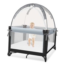Pack N Play Tent - Mini Crib Tent to Keep Baby from Climbing Out - Small Gray