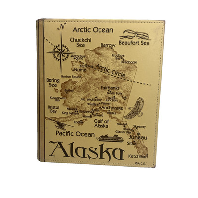 Alaska Scrapbook Photo Album Map Landmarks Faux Leather Cover Side Load 10''