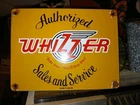 VINTAGE 1952 WHIZZER SALES & SERVICE PORCELAIN ENAMEL SIGN SCOOTER 12" X 9.5".