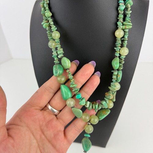 Vintage Double Strand Native American Green Turquoise Beaded 17" Necklace Stones - 第 4/8 張圖片