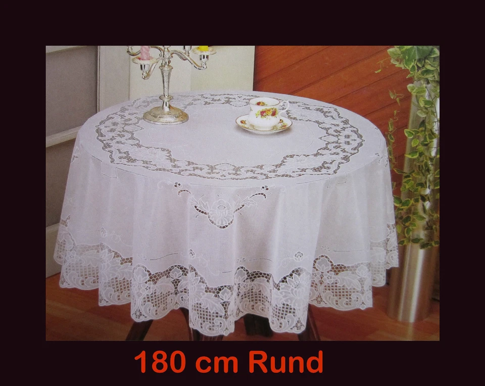 180 cm Ø Rund Weiß TISCHDECKE RUND SCHUTZDECKE BALKON GARTEN Blumenmotiv Vinyl - Bild 4 von 4