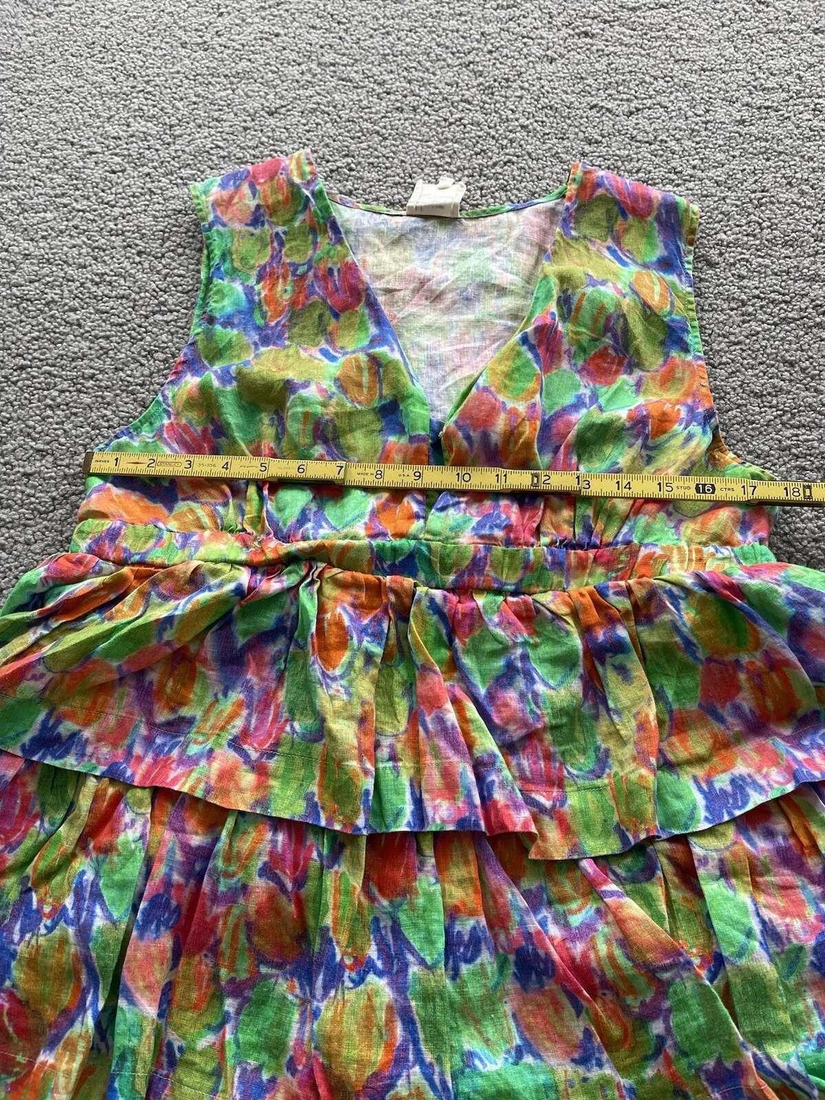 PALM ANGELS Anthropologie Hope For Flowers mini abito lino a strati motivo verde preppy XL nuovo