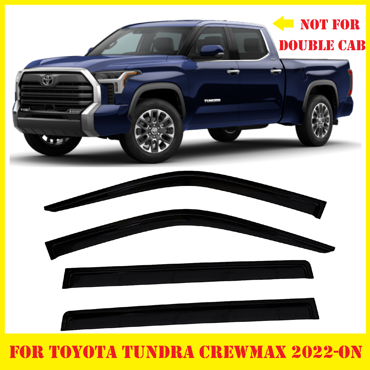 Rain Guards / Vent Visors For 2007-2021 Toyota Tundra CrewMax - 4-Piece Shatterproof In-Channel Set 11 thumbnail image